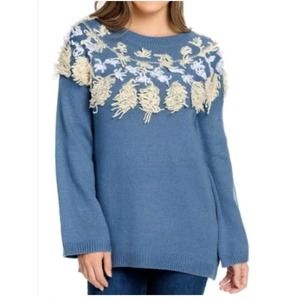 INDIGO THREAD | BOHO OVERSIZED YARN STATEMENT SWEATER BLUE WOMEN'S SIZE MEDIUM